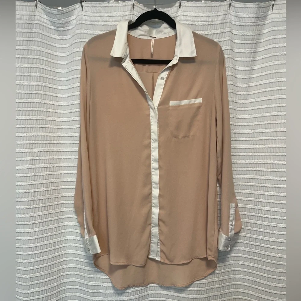 Free People Button Down Blush and White Blouse